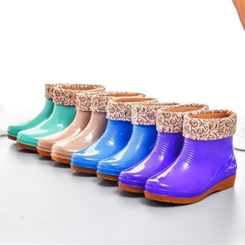 Rain shoes female adult fashion trend water boots water shoes non-slip waterproof velvet cotton thermal short tube platform rain boots four seasons