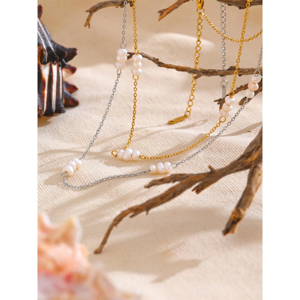 Yhpup 40+6CM Natural Freshwater Pearls Chain Collar Necklace 18k Gold Color Plated Trendy Fashion Daily Jewelry Accessories