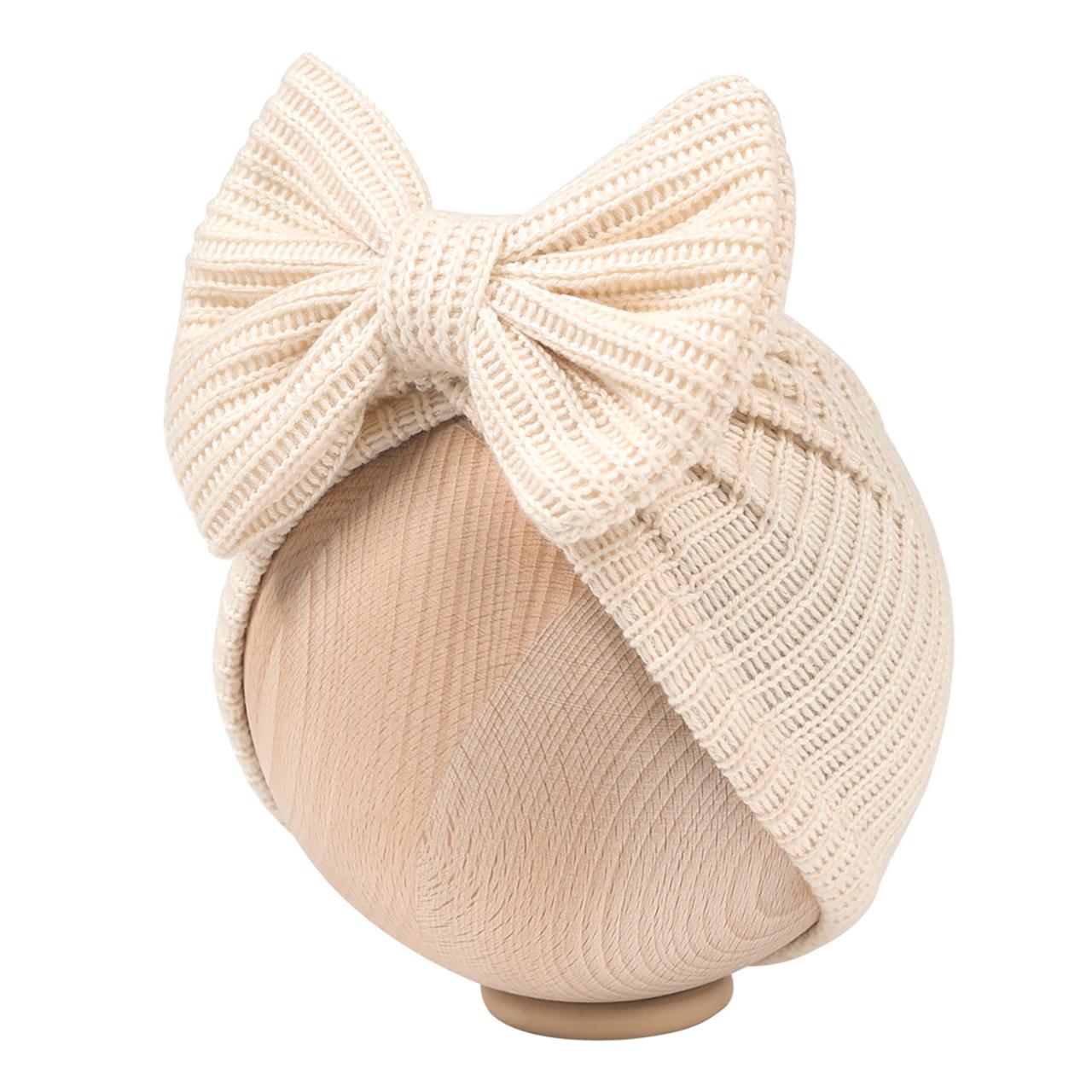 

Winter Baby Knit Turban Cute Bowknot Newborn Indian Hat Solid Color Elastic Infant Beanie Cap Kids Headerap бежевый
