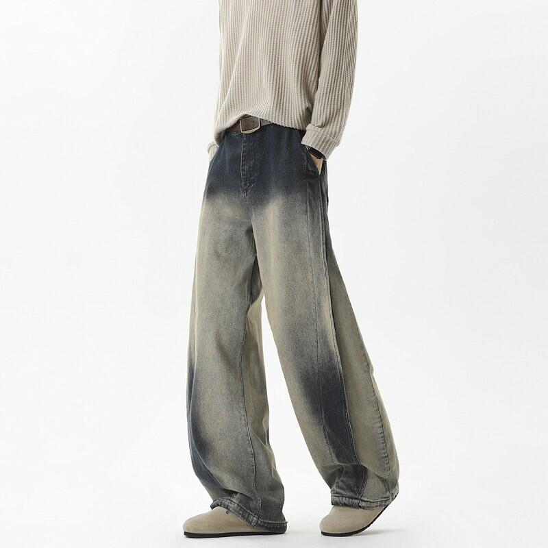 American high street scimitar jeans vibe retro washed wide-leg pants loose ruffian handsome men's and women's floor pants