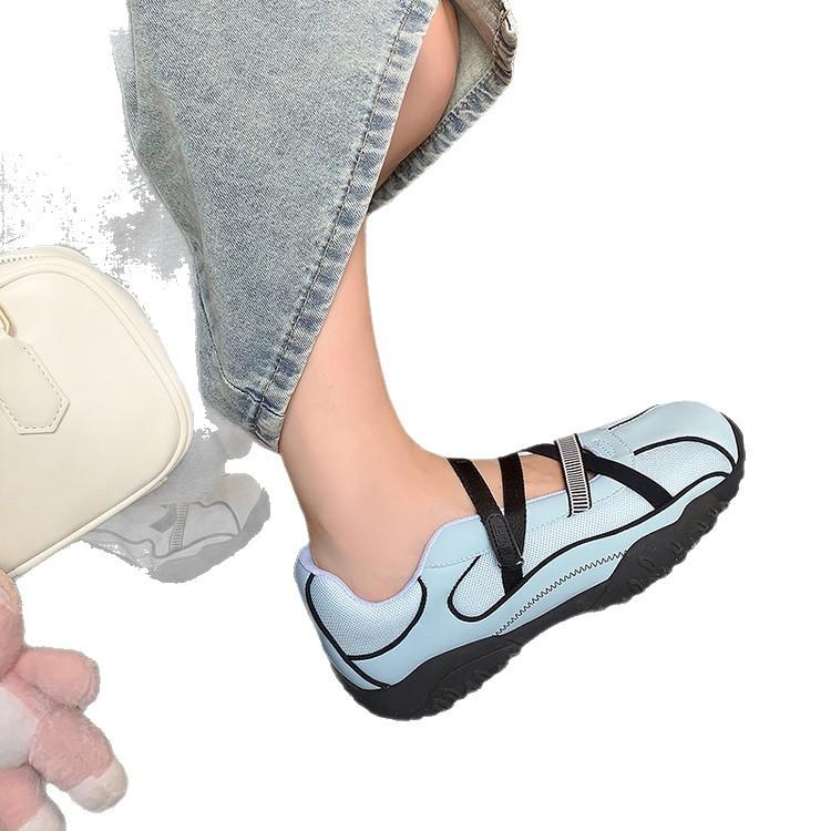Mary Jane Dexun Shoes Mesh Shoes 2025 Summer New Ballet Shoes One Word with College Style Casual Shoes