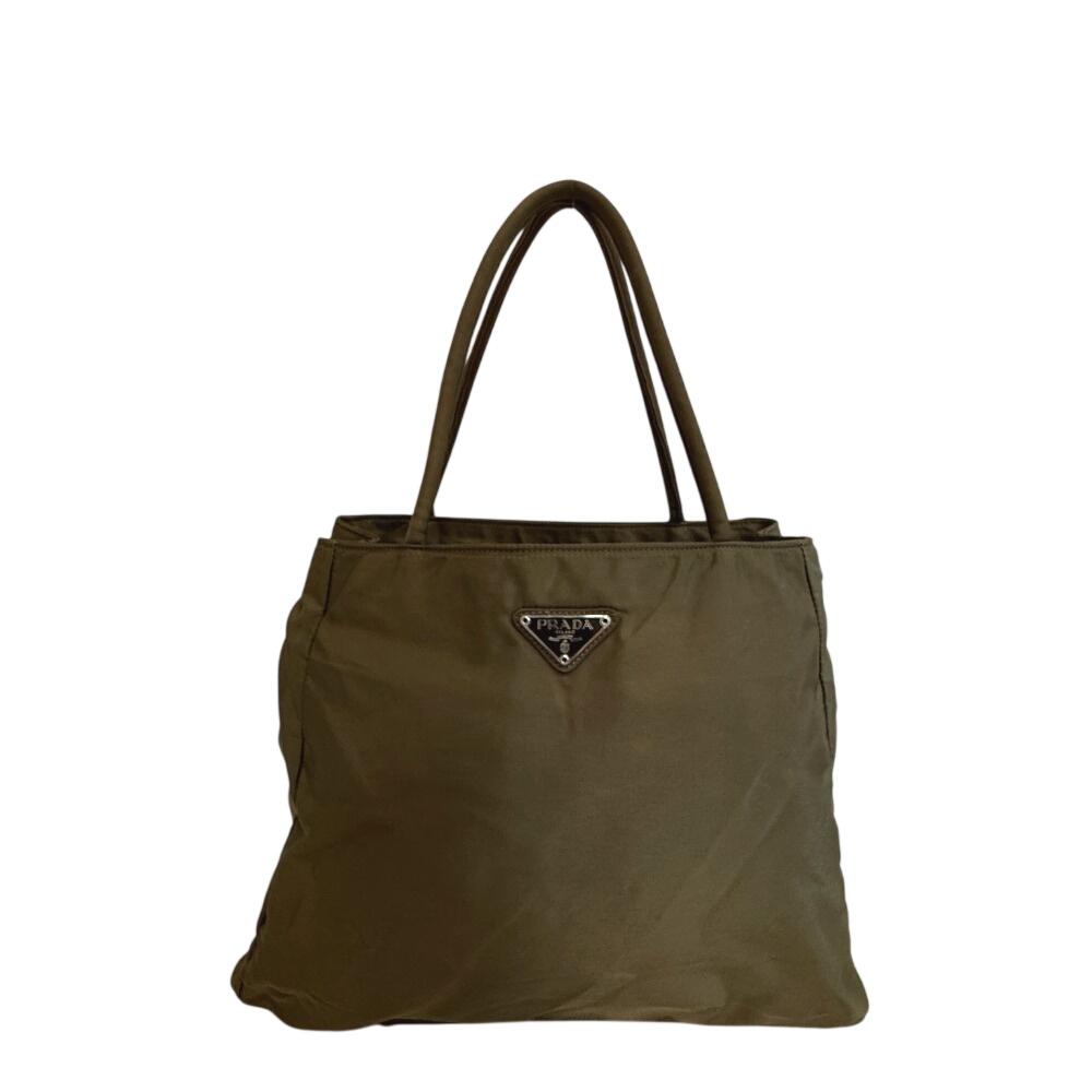 PRADA Triangle Logo Hand Shoulder Bag Nylon Tote Bag khaki- Nylon Used