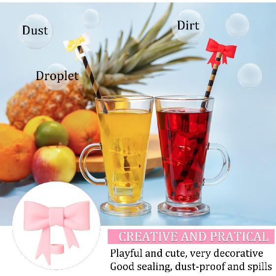 6 Pcs Bow for Stanley Straw Topper, Cute Straw Toppers Silicone Cup Covers Reble Cup Cap Covers Cap 0.4 In/10mm for Stanley 30&40 Oz Tumbler