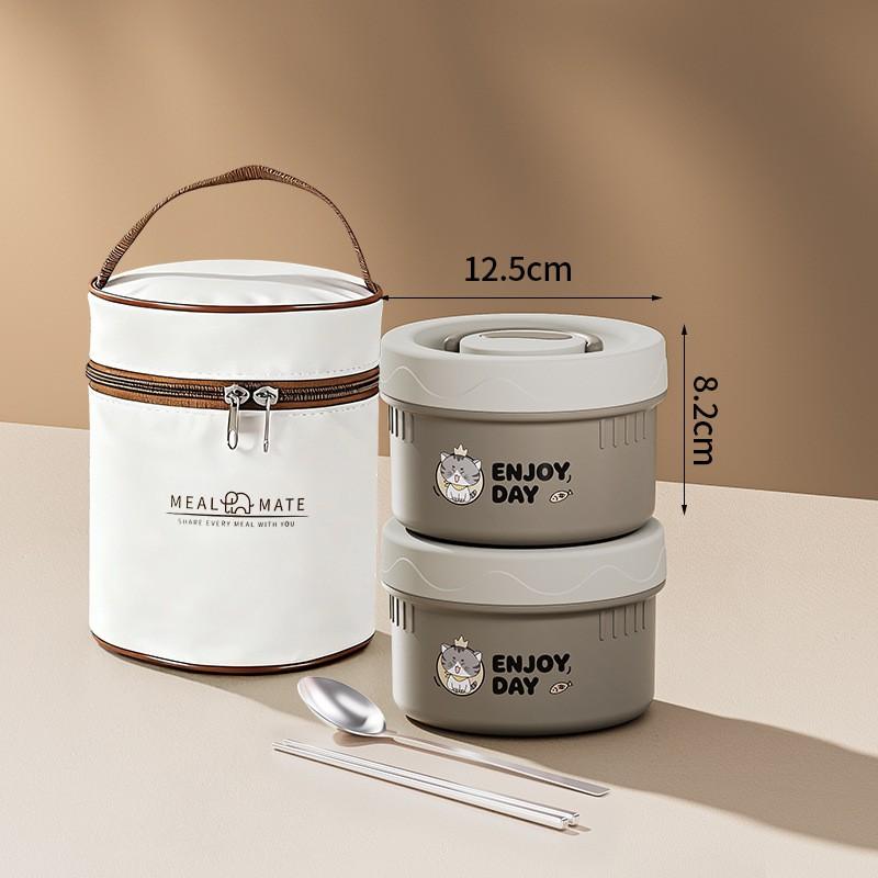 Stainless Steel Lunch Box Adults Microwave Safe Leakproof Insulated Bento Container Office Worker Meal Prep Beige Lid - 880ml Small 2-Compartment Bento Box