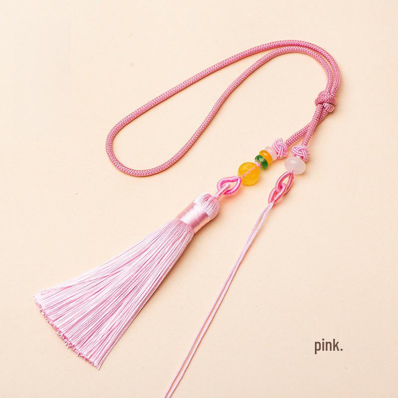 Ensemble de suspension : Corde de poignet avec pendentif en jade et pompons Macaron multicolores & Sachet à encens