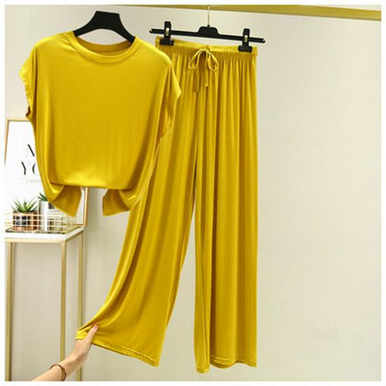 

Женский модальный летний пижамный комплект без рукавов - Удобная повседневная одежда из двух частей для дома и улицы XXL