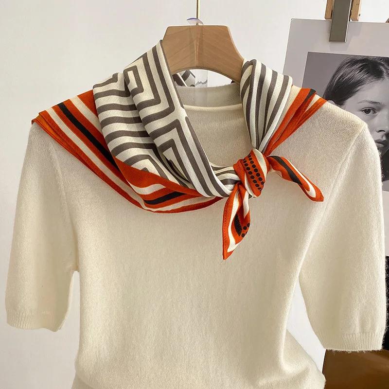 Luxury 70cm Small Cotton Hair Women Square Scarf  Print Neckerchief Ladies Neck Tie Hand Wrist Foulard Bandana Echarpe