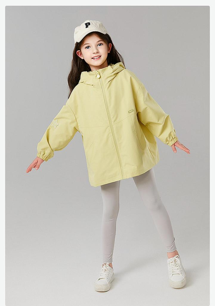 Girls' Loose Medium To Long Hooded Coat