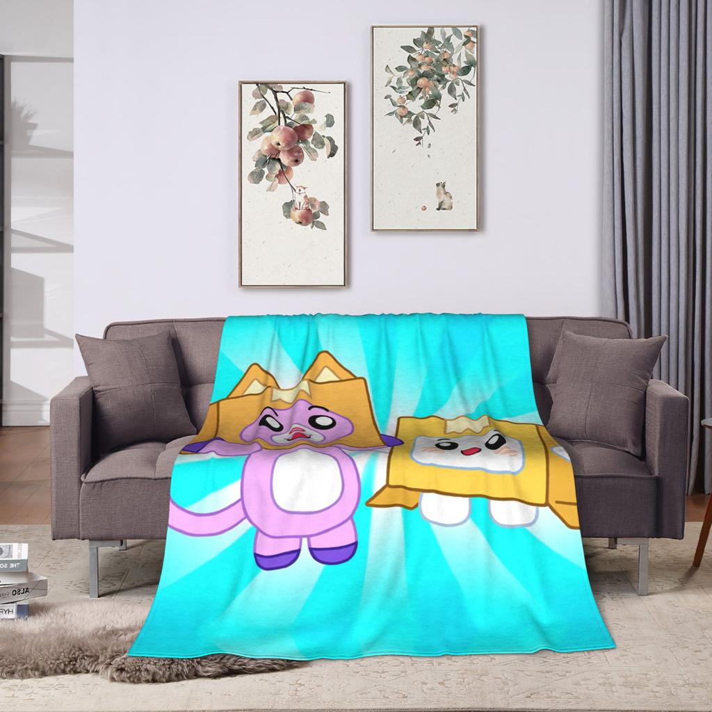 Couverture d'avion Foxy Boxy et Rocky Lankybox Super Chaude, Couverture de Voyage en Peluche, Couvre-lit en Flanelle, Housse de Lit