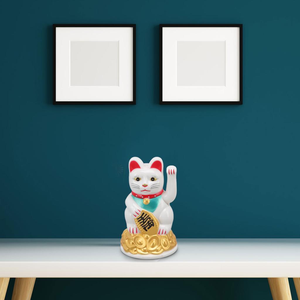 Lucky Cat Ornament Hand Waving Plastic Electric Cat Sculpture for Home Decoration Gift Giving 4.5in White MLY45C