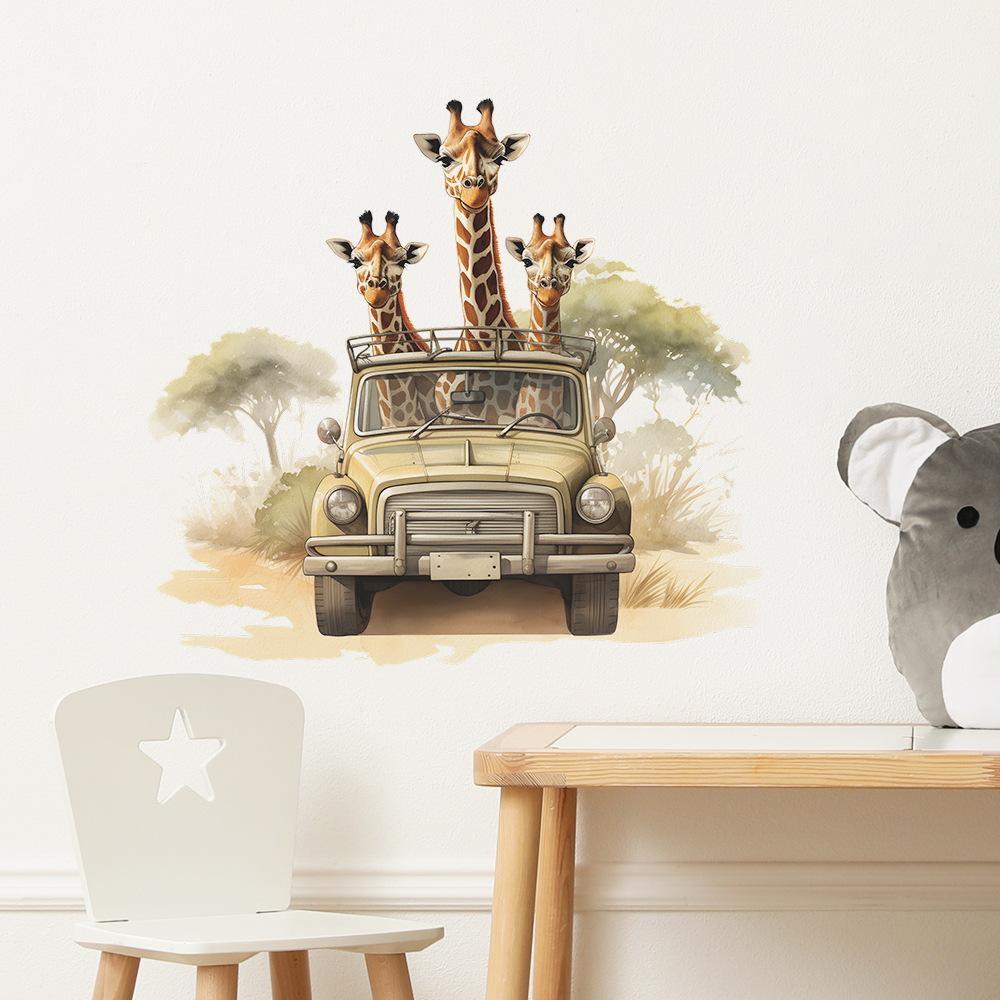 Cartoon Three Giraffe Car Children's Bedroom Living Room Wall Decoration Wall Stickers