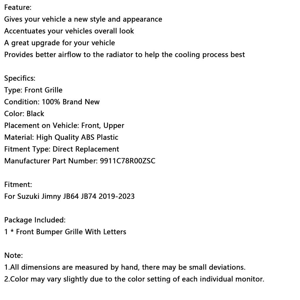 Schwarzer Wabengitter-Frontstoßfängergrill passend für Suzuki Jimny JB74 2019-2023