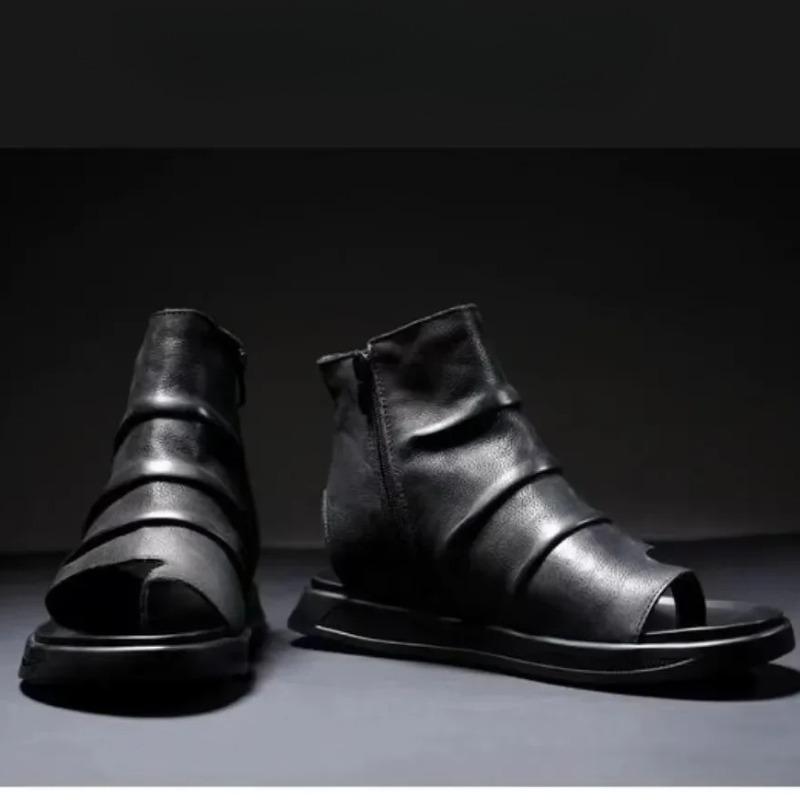 Men's Cool Boots High Quality Cow Leather Sandals Casual High Top Cool Boots Summer Open-toe Cool Boots Designer Pinch Toe Botas