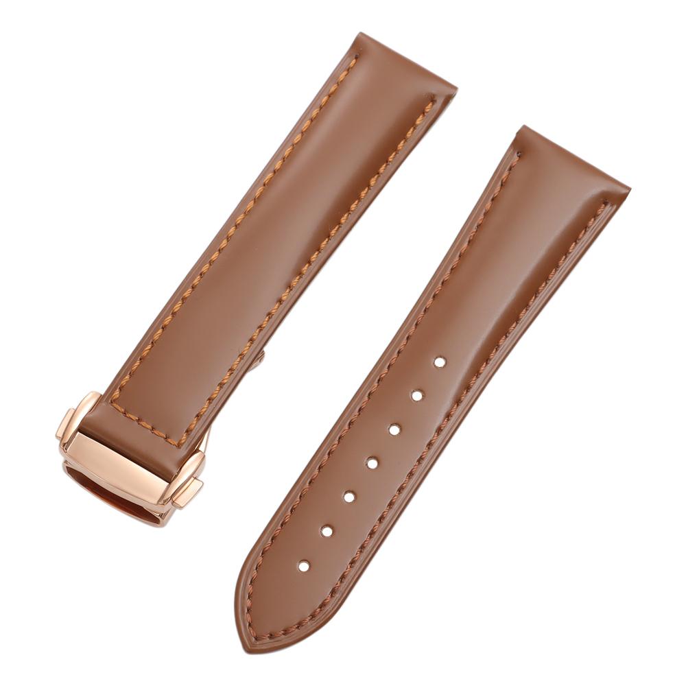 19mm 20mm 21mm 22mm Polished Cowhide Straps for Omega Seamaster Speedmaster Folding Buckle Waterproof Brown Leather Watch Band
