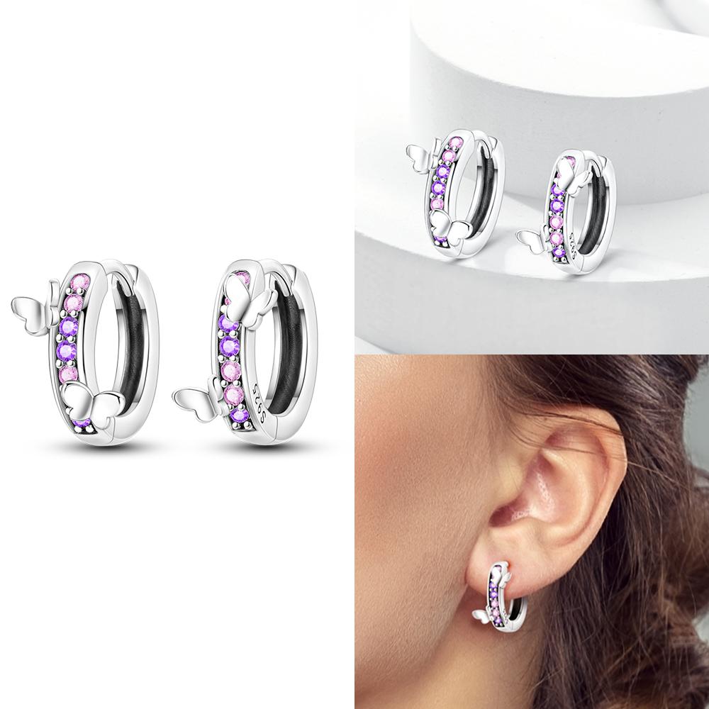 Hoop Earrings 925 Silver Certified Red Bow Heart Zircon Stud Earrings Lady's Anniversary Gift Luxury Jewelry