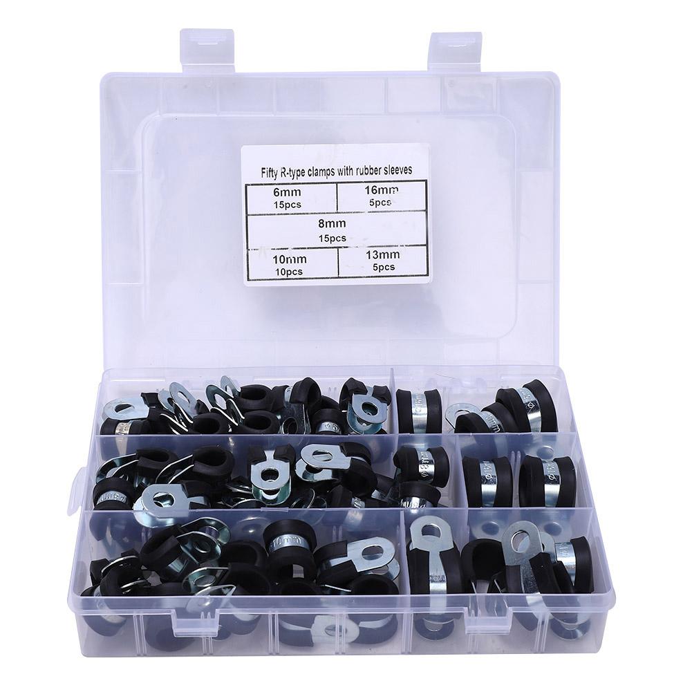 

50pcs R Type Rubber Padded Hose Clamp Electrical Wire Cable Clip 616mm