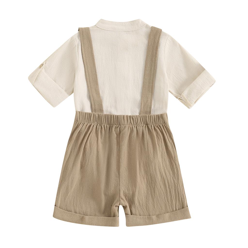 Baby Boys Summer Shorts Sets Short Sleeve Button Up Romper and Suspender Shorts Sets