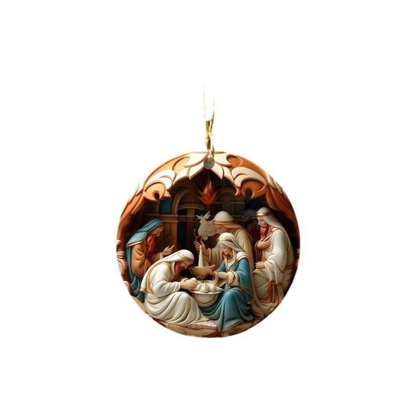 Christmas Nativity Car Pendant Acrylic Three-dimensional Vision Nativity Blessing Pendant