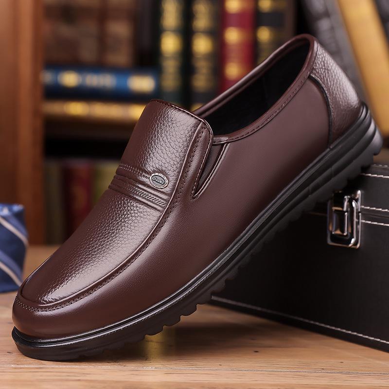 2024 Men's Genuine Cowhide Leather Slip-On Casual Shoes - Versatile for Middle-Aged and Elderly, Perfect for Business or Everyday Wear
