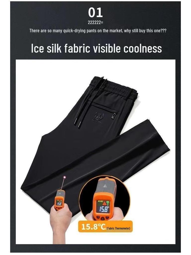 Calças Retas de Verão Masculinas de Seda Gelo de Secagem Rápida - Finas, Modernas, para Negócios e Esporte Casual