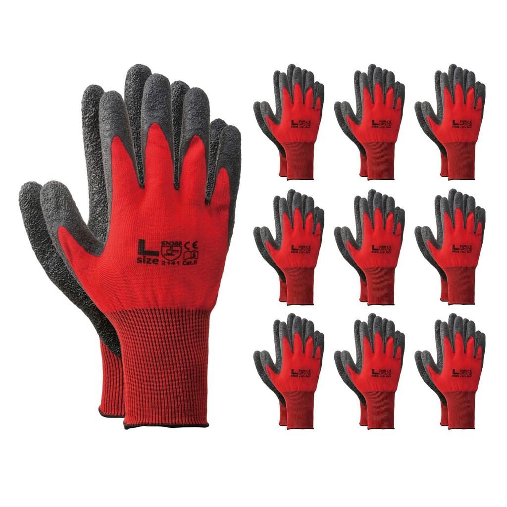 Prono Rubberized Backless 30 Size Work Grip Gloves, Pairs, PR-1902, Red, L, Gloves, Non-Slip,