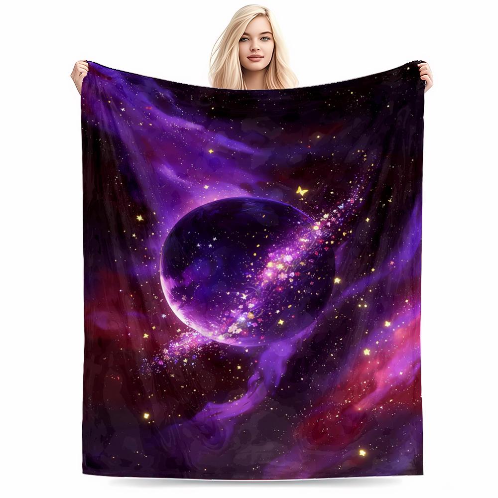 Galaxy Planet Design Blanket with Purple Nebula and Starry Sky Pattern Blanket, Suitable for Use In the Bedroom, Living Room, On the Sofa