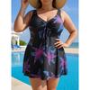 Women S Plus Size Printed Tankini Swimsuit Split Swimwear Black Purple