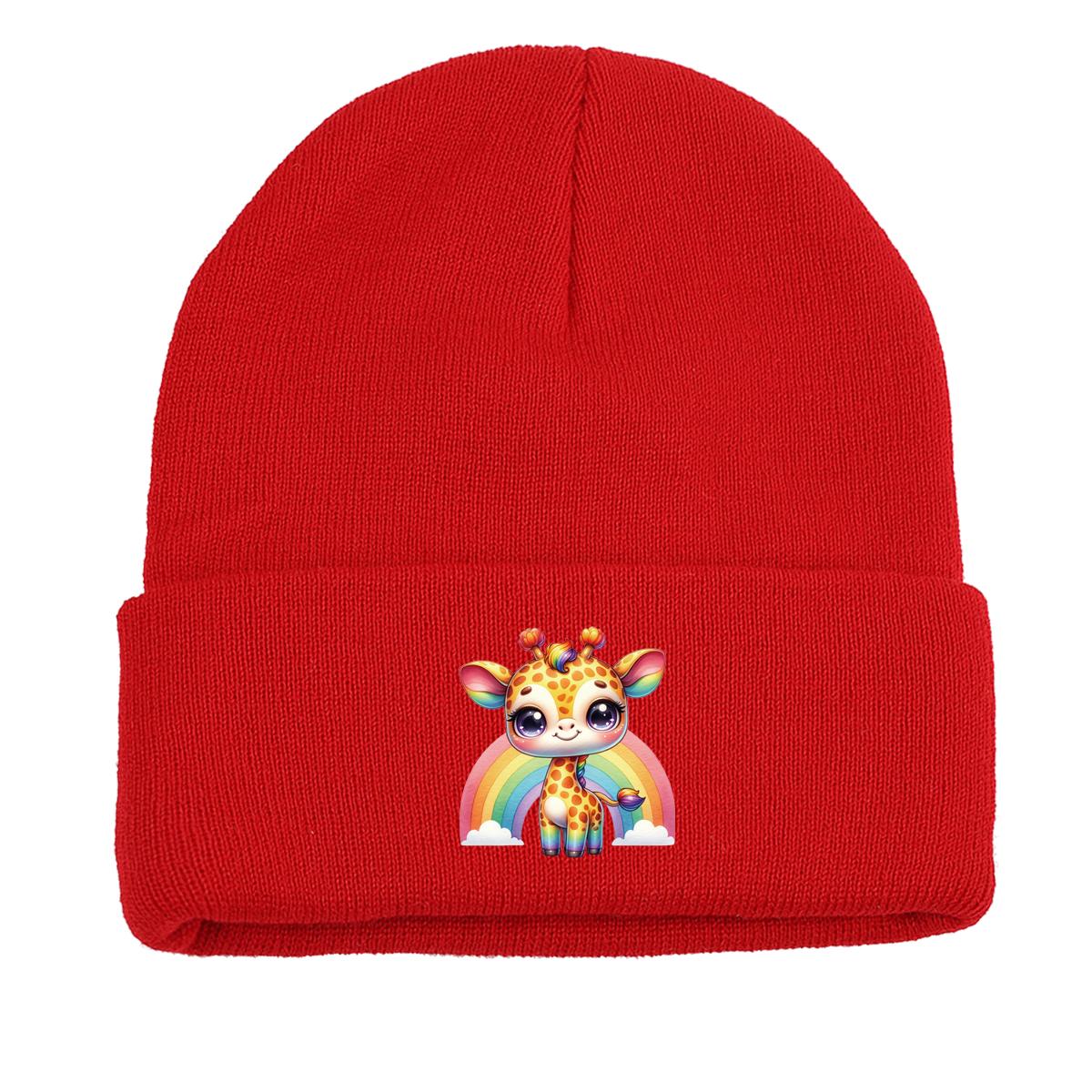 

Теплая вязаная шапка с изображением жирафа, детская шапка с изображением милого животного из мультфильма, мягкая зимняя однотонная вязаная шапка Gorro as the picture красный