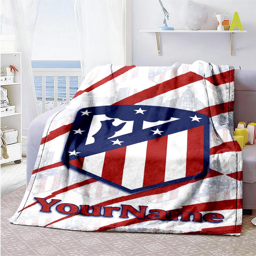 Atletico Madrid Personalized Name Blanket Throw Customizable Blanket Warmthful Decor Great for Sofa Livingroom Seaside Chair Four Seasons Multipurpose