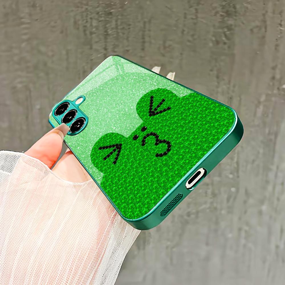 Bestseller Cute little frog Glass PhoneCase for Samsung Galaxy S26 S25 S24 S23 S22 FE Ultra Plus Built-in glass green Exquisite