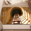 2D Print Water Cave Door Mat Deep Blue Staircase Design Welcome Entrance Rug Soft Non-Slip Visual Illusion Doorway Decor Mat