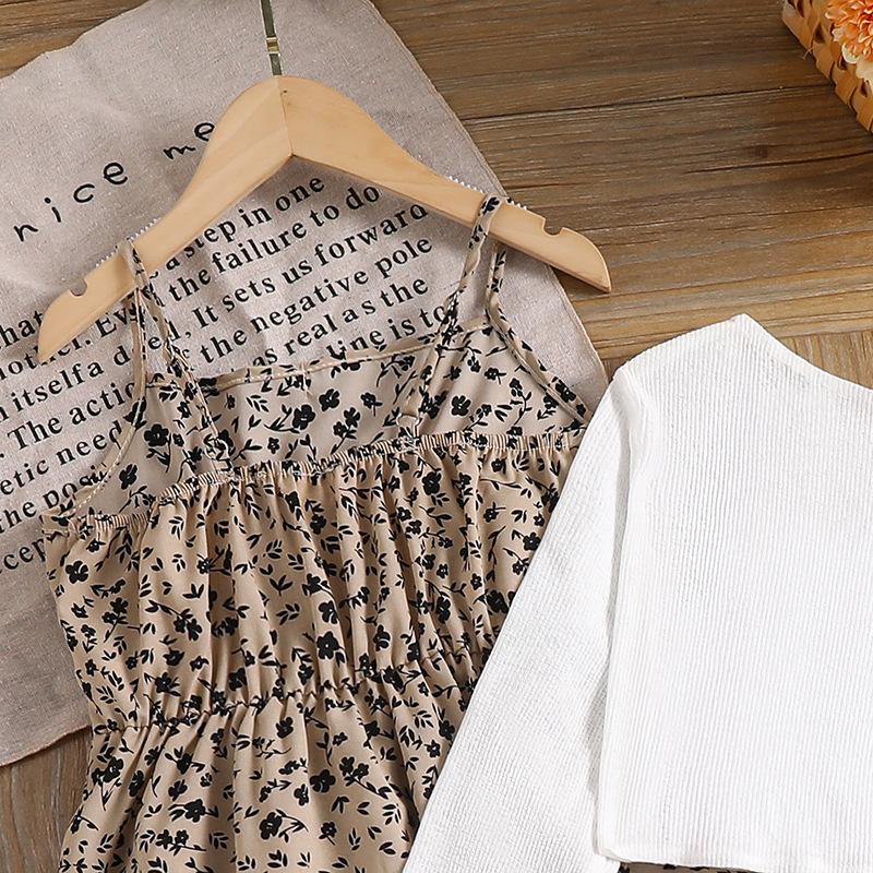 Elegantes Mädchenkostüm 2025 Sommer Kindermode Blumen Schlitz Neckholderkleid Langarm Strickjacke Jacke