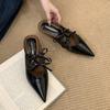 Fashion SUOJIALUN 2025 Autumn New Women Slipper Fashion Pointed Toe Bow-knot Slip On Mules Shoes Square Low Heel Outdoor Dress Sandal