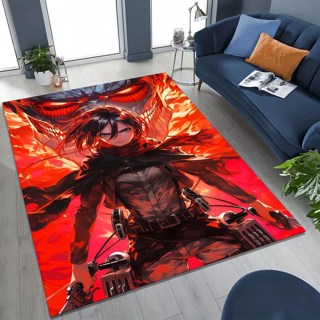 2026 New Anime Attack on Titan Eren Mikasa Cartoon Rug for Bedroom Living Room Sofa Home Doormat Decor,Kids Non-slip Floor Mat