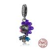 925 Silver Purple Bead Flower Butterfly Dangle Charm Fit 4MM Hole Diameter Bracelet Necklace 925 Jewelry Gift Making