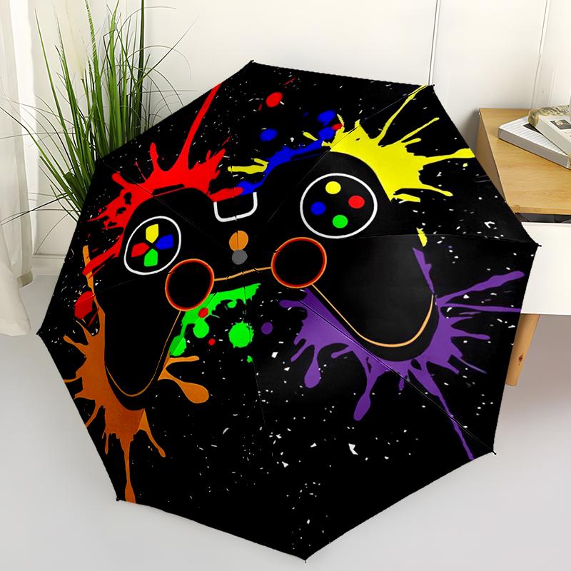 Colorful Game Controllers Folding Umbrella Auto-Open Design 8 Iron Ribs Plastic Handle Foldable Sunshade Perfect Christmas Gifts