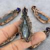 Kyanite Rough and Blue Sapphire Gemstone Pure Copper Wire Wrap Handmade Jewelry Pendant