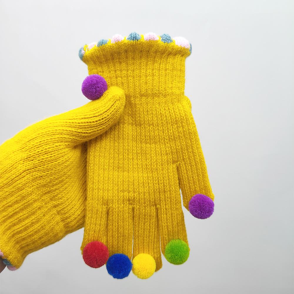 Knitted Five Finger Hair Ball Gloves Cute Little Jelly Beans Winter Women Touch Screen Warm Cycling Accessories
