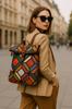 Damen Leder Rucksack im geometrischen Patchwork-Design