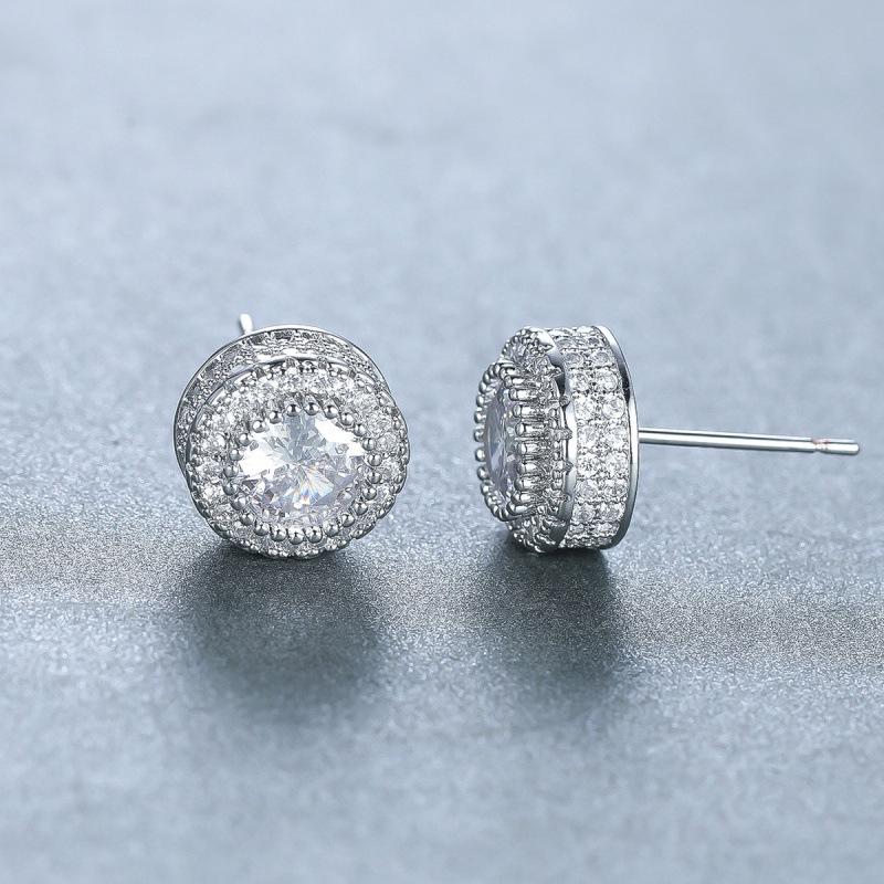 

Hip-hop micro-studded diamond stud earrings zircon round stud earrings retro explosive jewelry платиновый