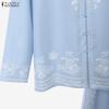 ZANZEA Women Ethnic Print Casual Long Sleeve Blouse and Long Skirts Two Piece Suit Set