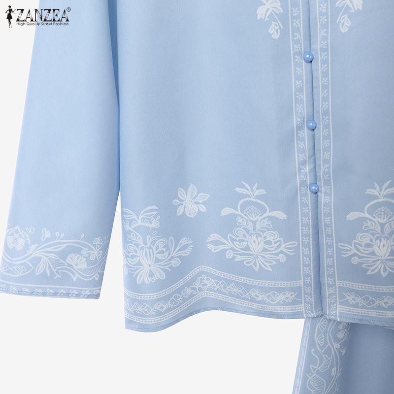 ZANZEA Women Ethnic Print Casual Long Sleeve Blouse and Long Skirts Two Piece Suit Set