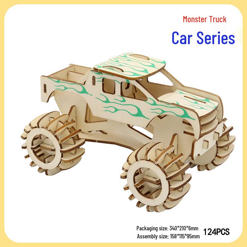 Bigfoot Wooden 3D Car Puzzle - Handmade Assembly Model for Kids