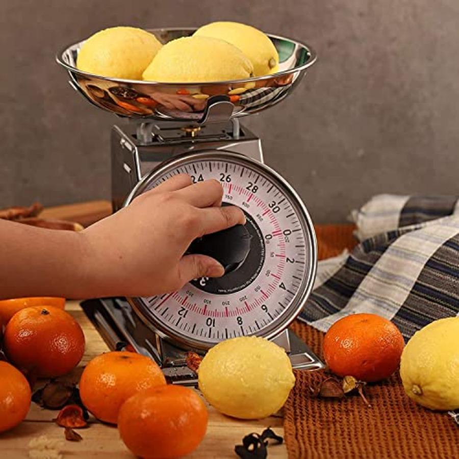 2 Pound Precise Portions Analog Food Scale 32 Ounces Stainless Steel Mechanical Kitchen Scale Removable Bowl Tare Function Retr
