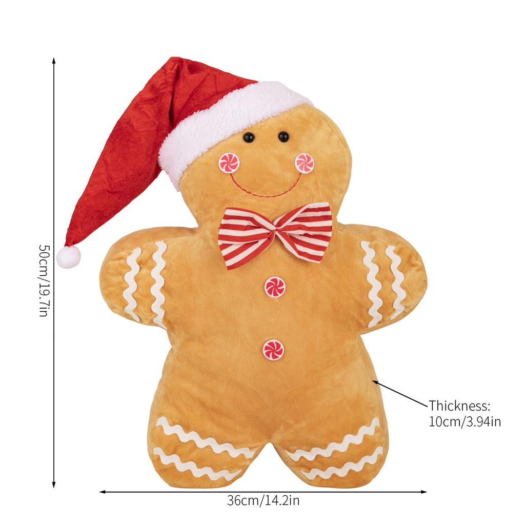 Festive Gingerbread Man Stuffed Throw Pillow for Christmas Festival Soft Plush Toy Pillow Seasonal Holiday Home Decors