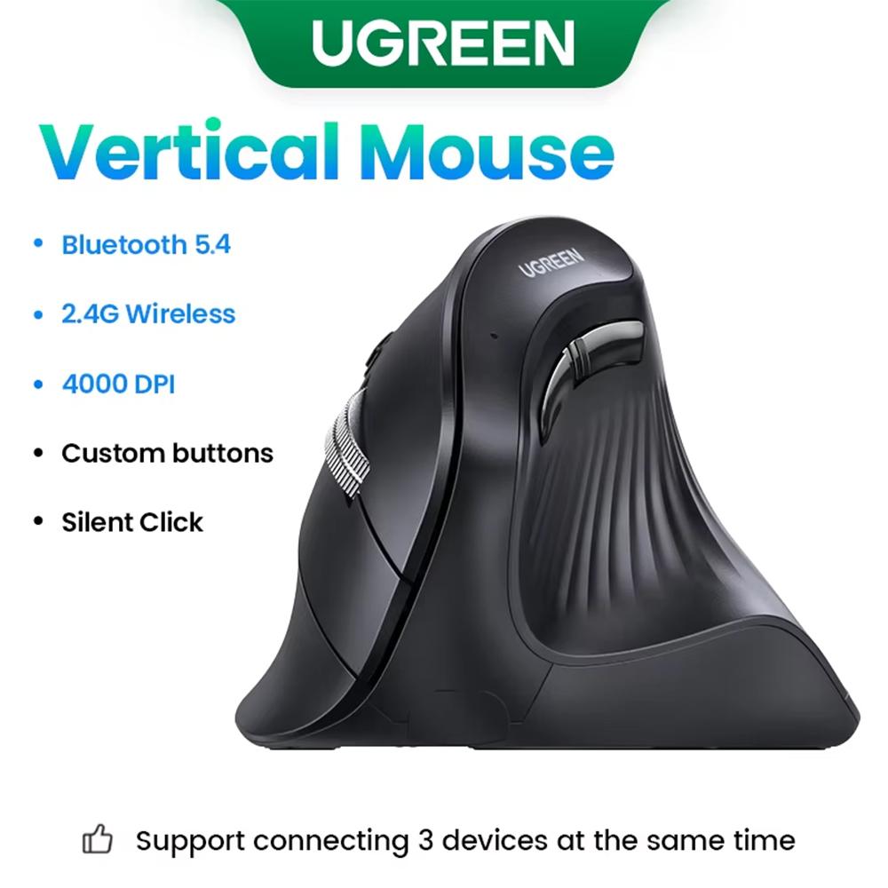 UGREEN ergonomic mouse, wireless Bluetooth vertical mouse, Type-C charging vertical grip mouse, anti mouse hand soft sound mouse
