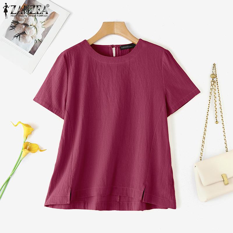 ZANZEA Women Casual Round Neck Solid Color Summer Short Sleeve T-Shirts
