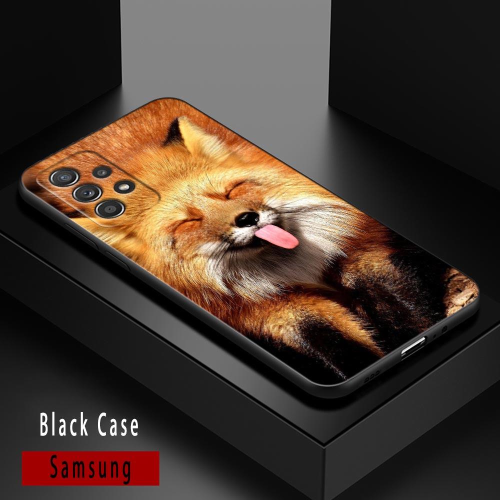 Cute Fox Animal Cases For Samsung Galaxy A52 5G Funda A13 A54 A52s A53 A72 A73 A33 A23 A32 A51 A71 Soft TPU Silicone Black Cover