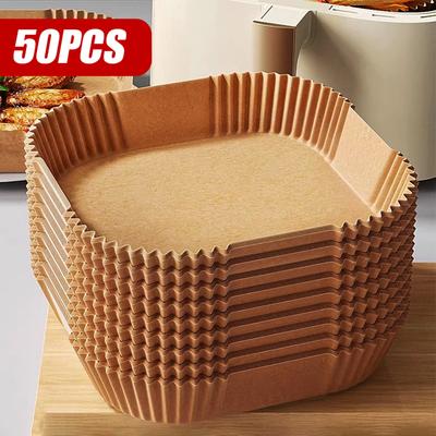 50 Stück Quadratisches Ölpapier Kreisförmige Heißluftfritteuse Ofen Antihaft und Nicht Waschbare Topf Papierablage Verdicktes Ölpapier Pad 20 cm