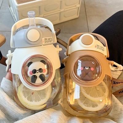 Bottiglie d'acqua per bambini con cannuccia per ragazze Bottiglia di cartone animato Kawaii per bambini di grande capacità da 820 ml per viaggi scolastici per studenti